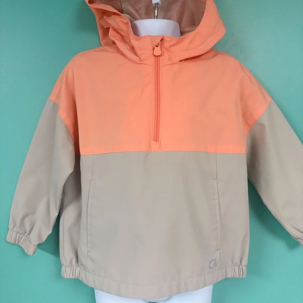 Gap Orange & Tan Hooded Mesh Lined Tech Anorak Jacket Rain Coat Windbreaker 3T